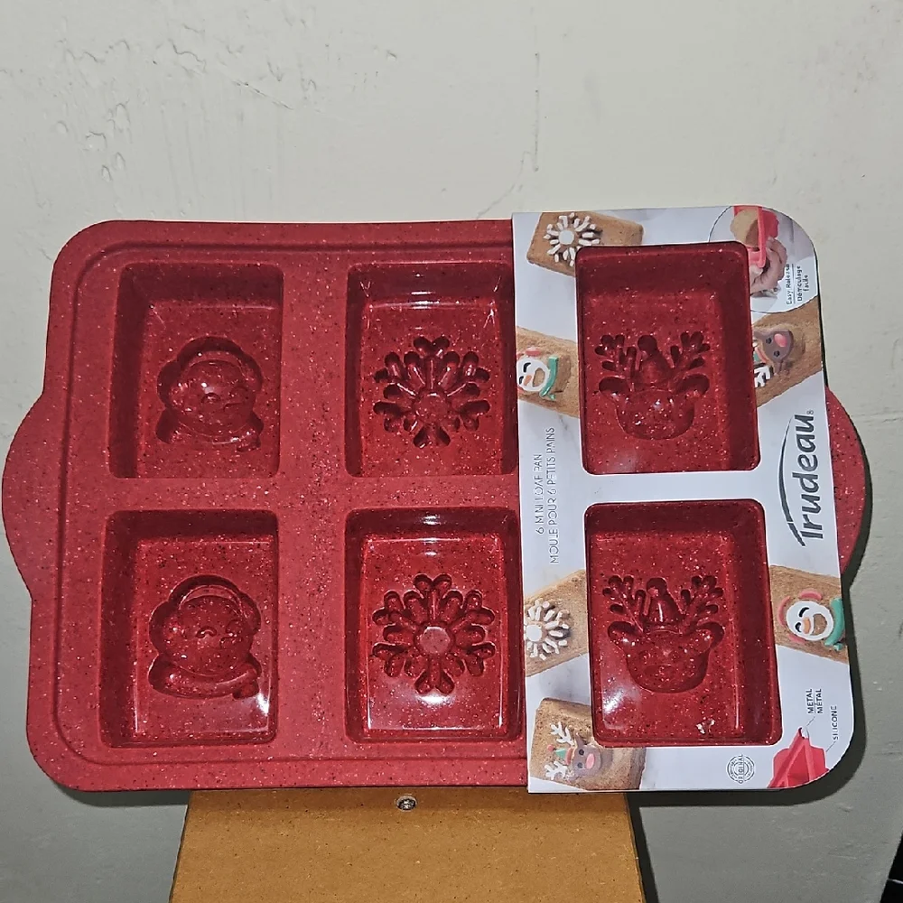 Trudeau Red Holiday Silicone Six Loaf Baking Mold SET OF TWO!